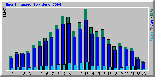 Hourly usage for June 2004